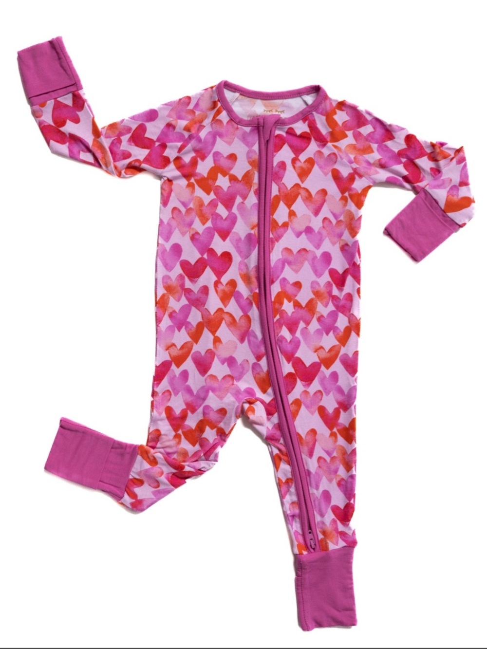Little Sleepies Pink Watercolor Hearts Zippy Pajamas
